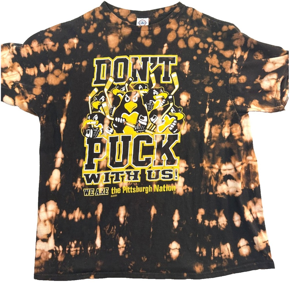 Pittsburgh Penguins TShirt Dont Puck With Us Mens XL Black Tie Dye Hockey Y2K